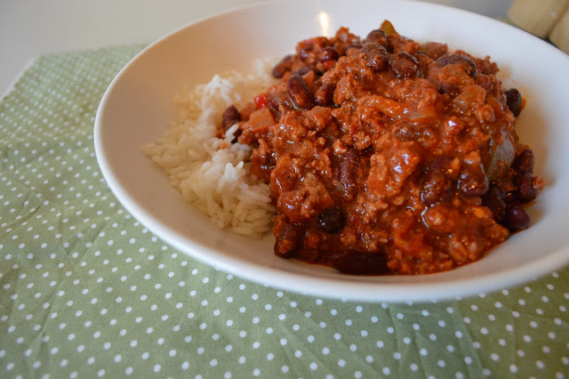 Bowl of chilli con carne and rice