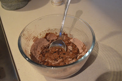 Ingredients for 2 minute mug cake in a bowl