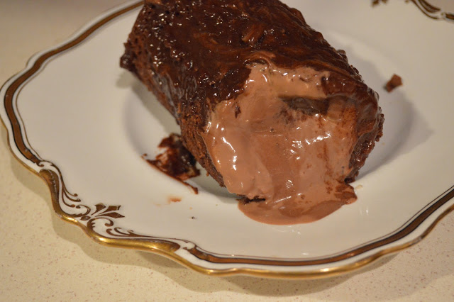 Chocolate and salted caramel mug cake served on a plate