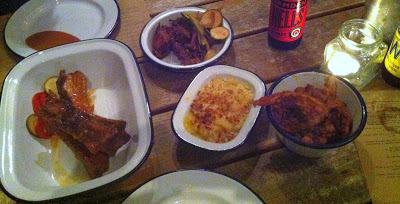 pulled pork, ribs and mac and cheese 