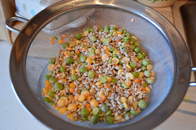 Soaking the peas and barley mix