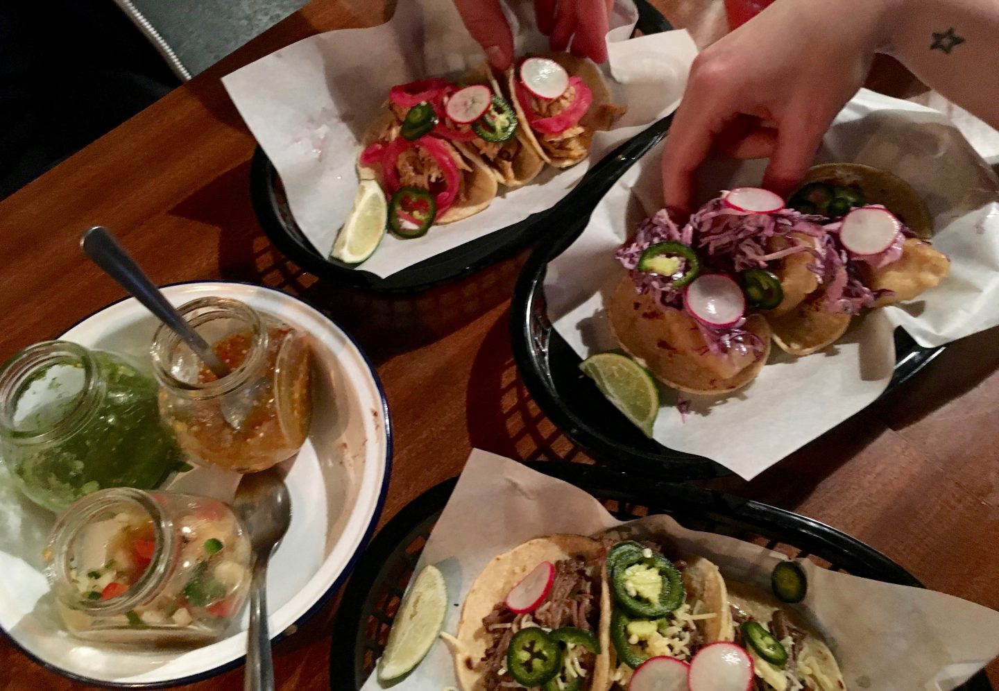 Tucking into all the tacos at the plumed serpent cantina in bristol 